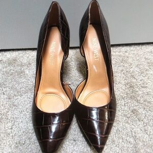 Nine West Dark Brown Croc-Embossed Pointed Pumps